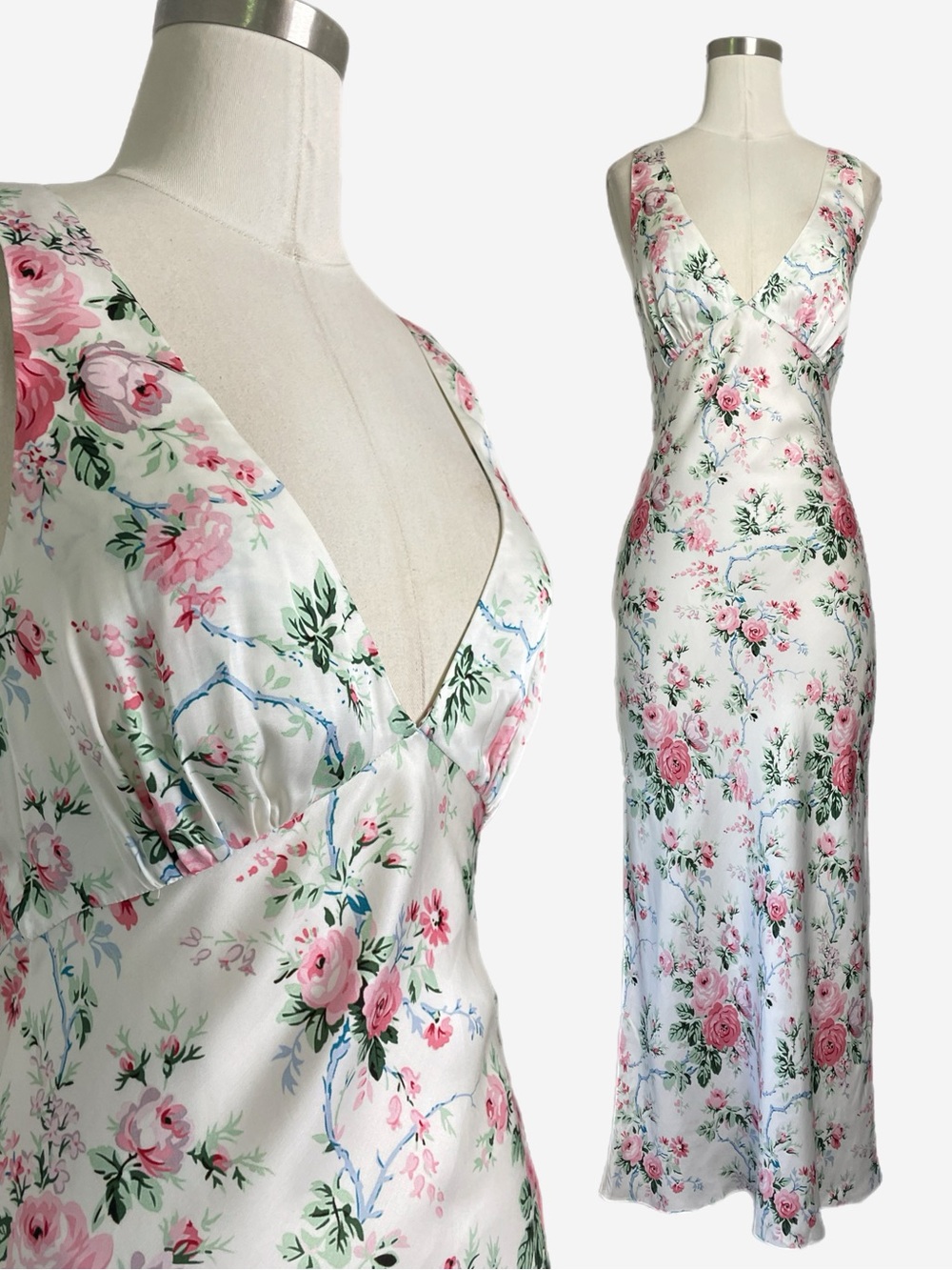 Rumored NWT White pink floral rose Venice maxi slip dress feminine romantic XS/S